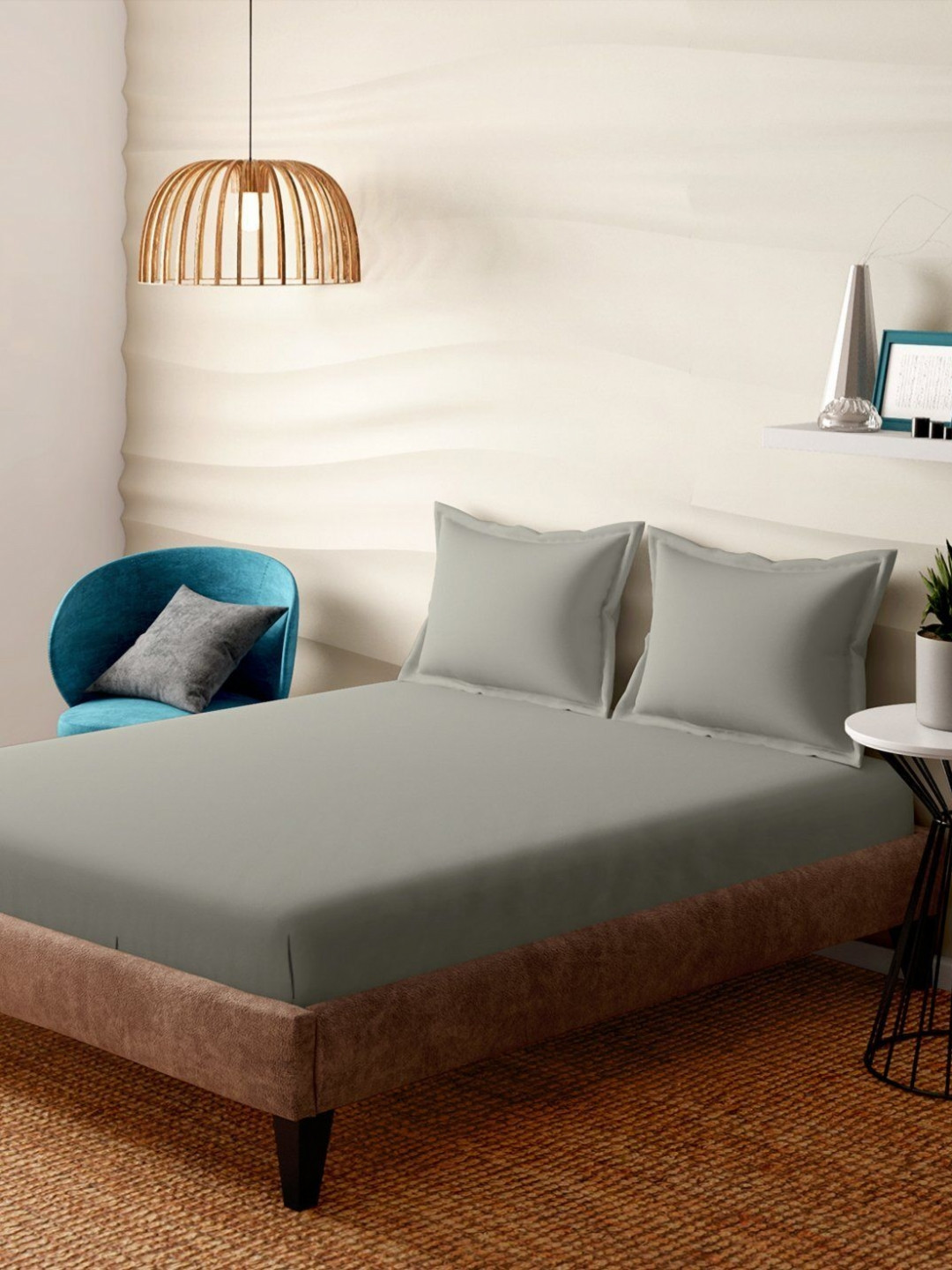 Portico Fantasy Bloom Grey 600 TC Super King Bedsheet Set 2.74 m x 2.74 m