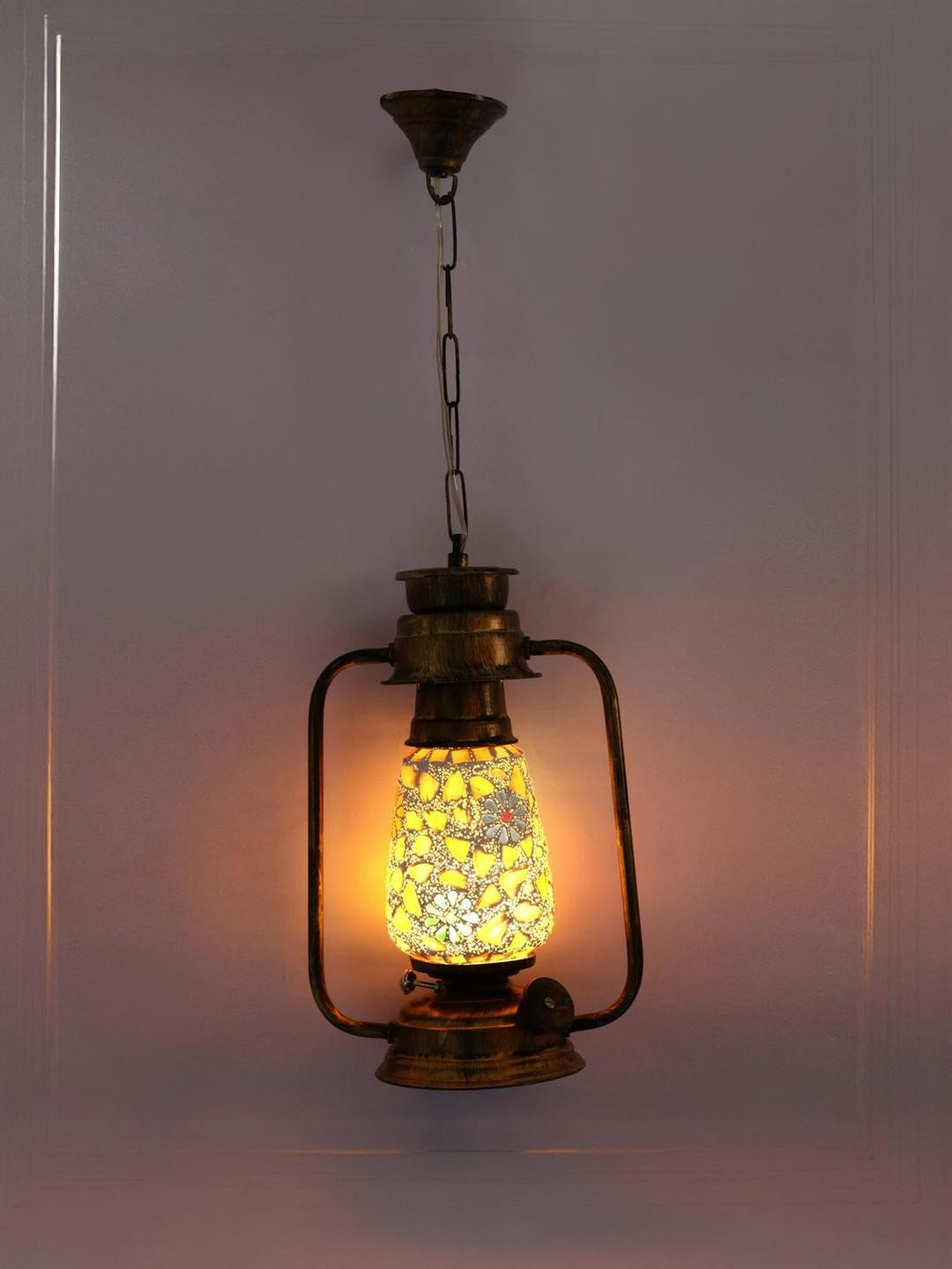 Somil Vintage Kerosene Lantern Style Hanging Lamp, LED Compatible with Clear and Gold Metal Fixture. B22 (Pin Type) Holder, Dimensions: 20 X 13 X 70 Cm.