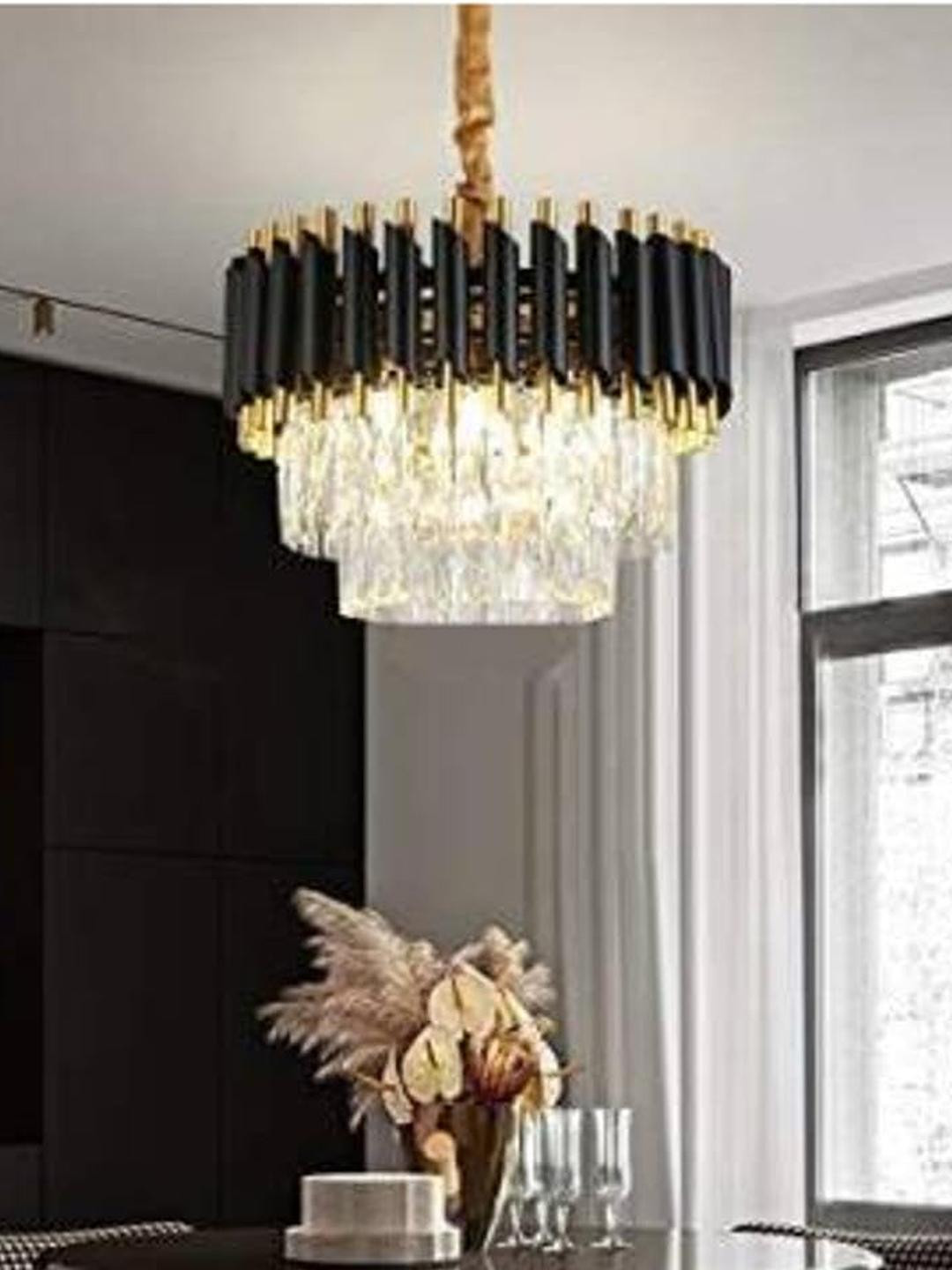 Somil Trendy Style Hanging Chandeliers for Indoor Rooms, Black and Gold, LED Compatible, Measure: 30 X 30 X 40 Cm.