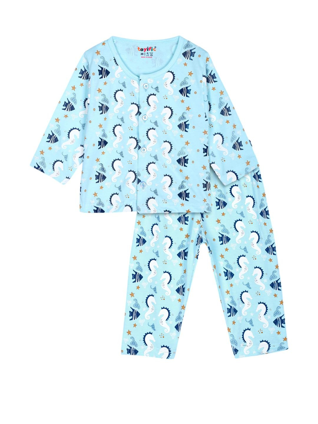 Unisex Kids Pure Cotton Full Sleeves Printed Night Suit, Sleepsuit for Kids