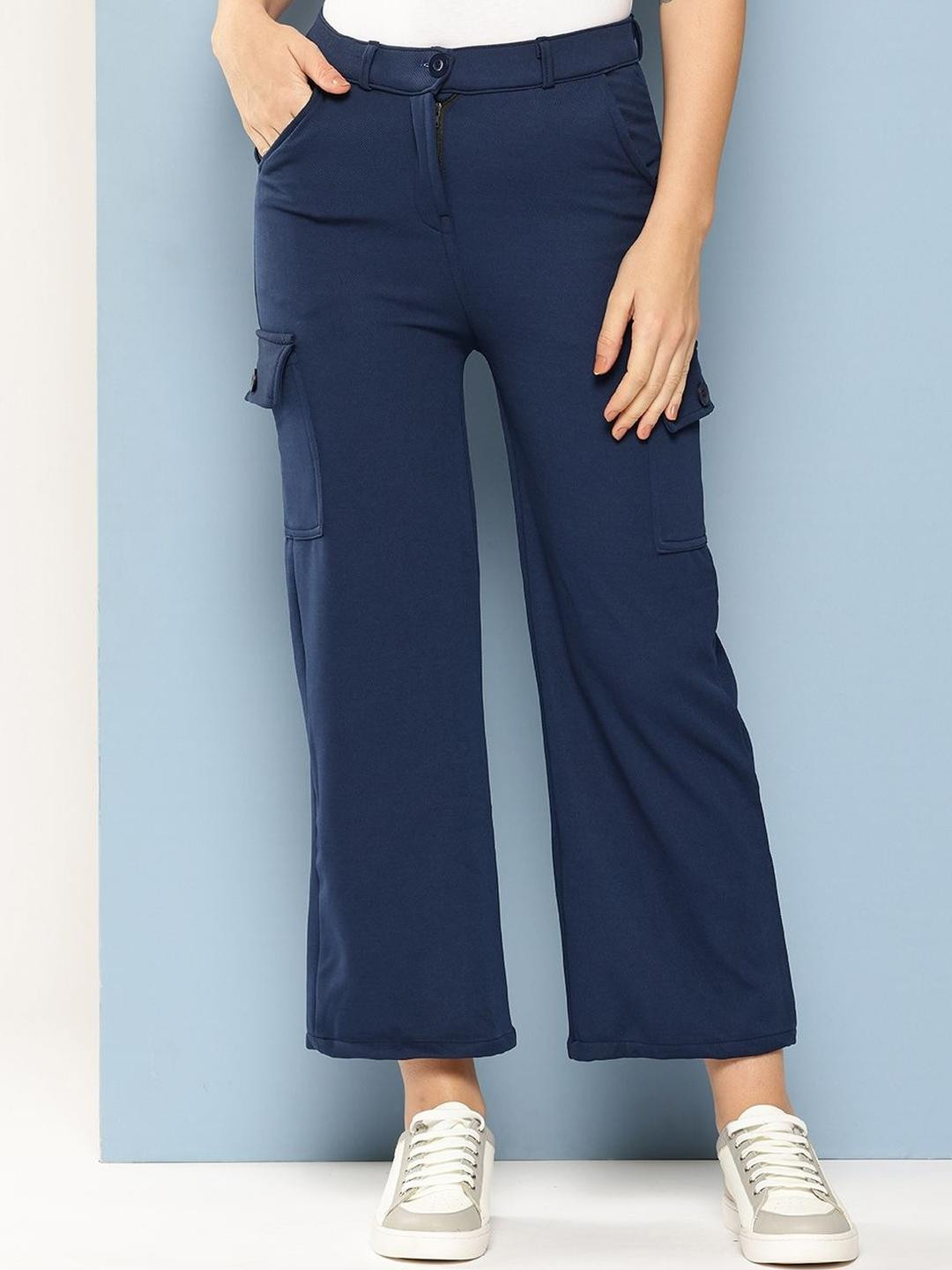 Girls Casual Wear Navy Blue Colour Solid Nylon Pant