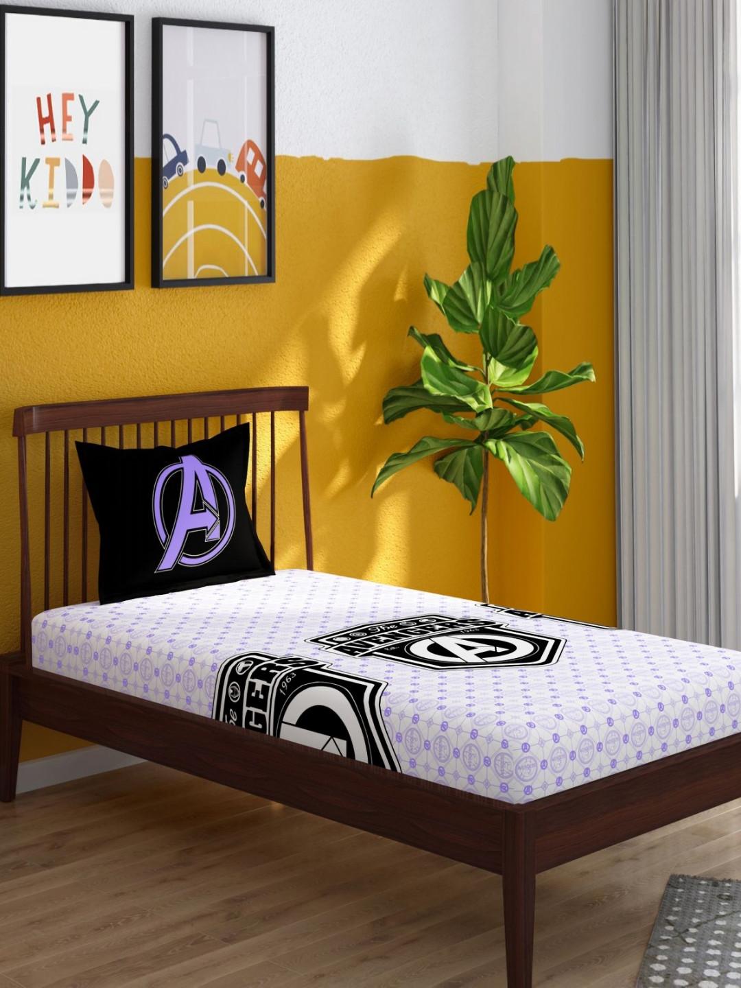 Portico White & Purple 152 TC Single Bedsheet with 1 Pillow Covers
