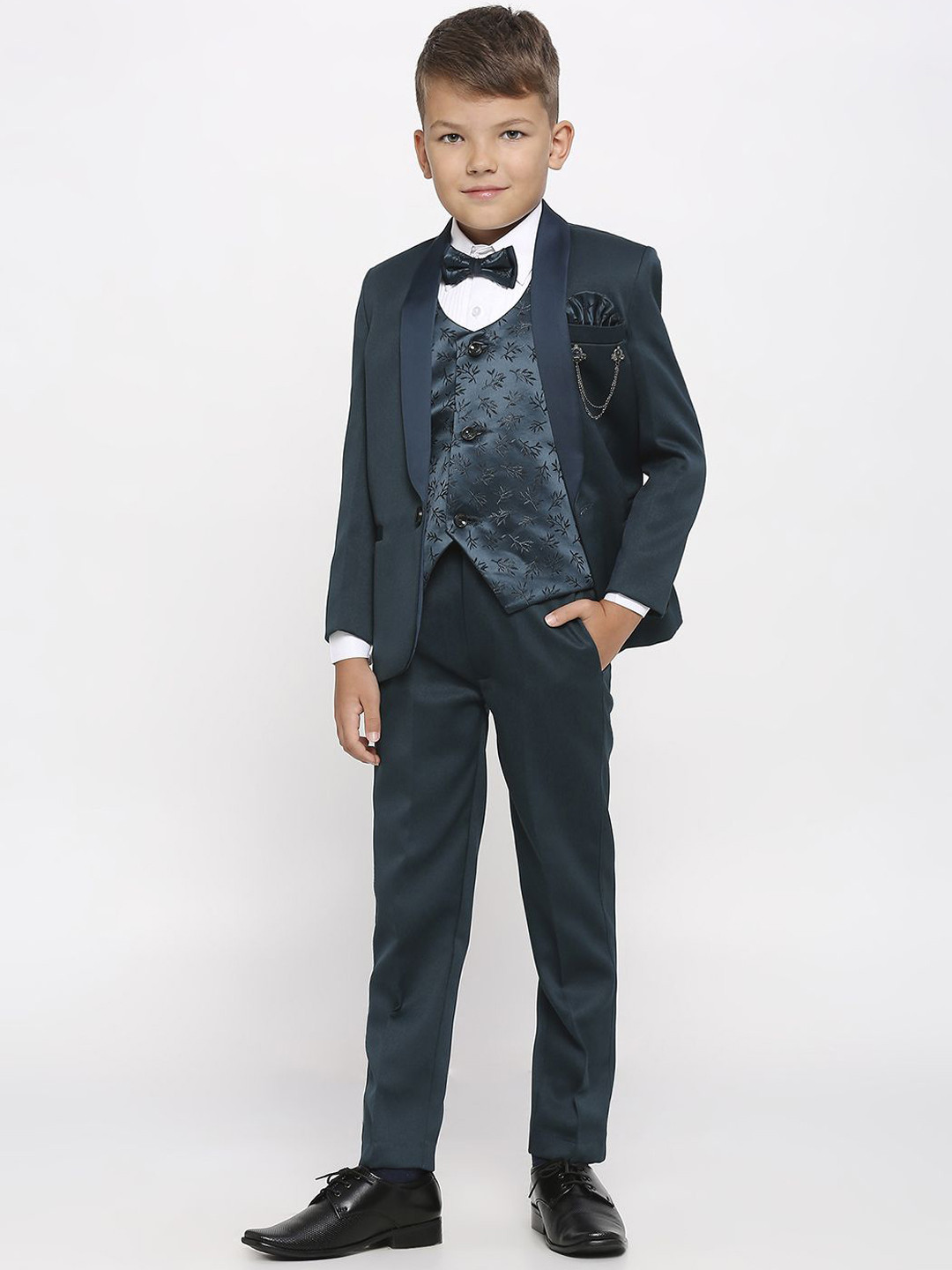 YK Boys Jacquard Tailored-Fit Full Sleeve 5-Piece Party Suit