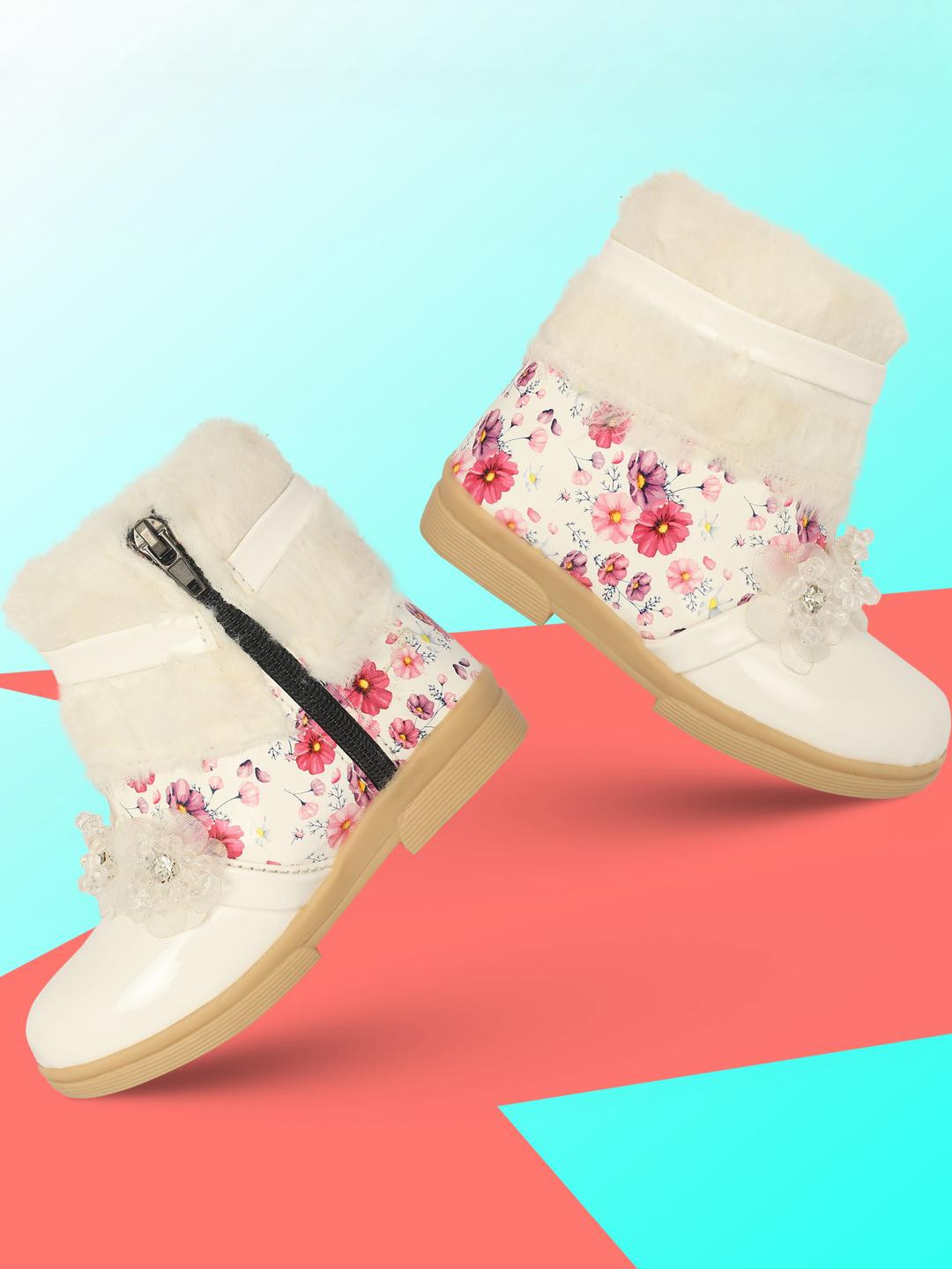 Freeplay Girls Boots with Faux Fur & Flower Detail
