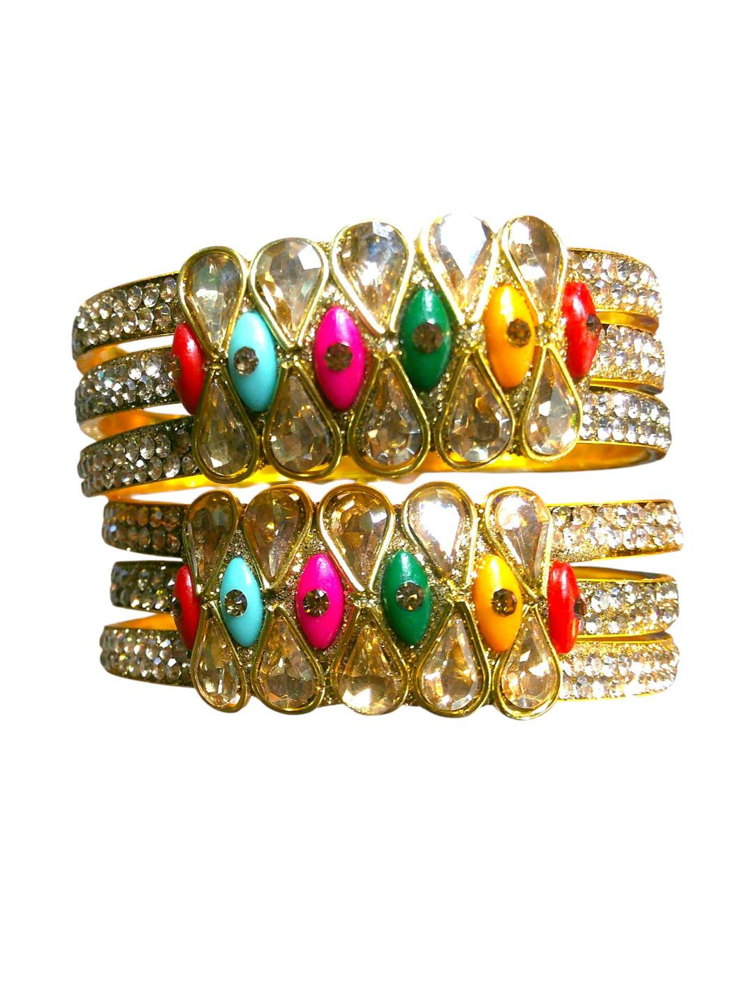 Nari Nakhre Women Gold-Toned Set Of 2 Stone Studded Jaipuri Royal Bracelet