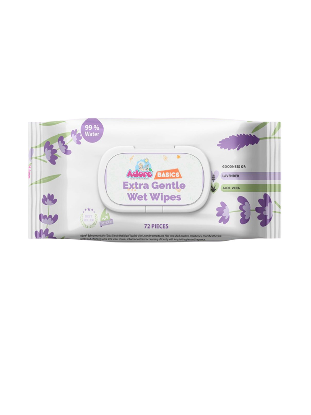 Adore 99% Pure Water Lavender Baby Wet Wipes - 72 Pcs