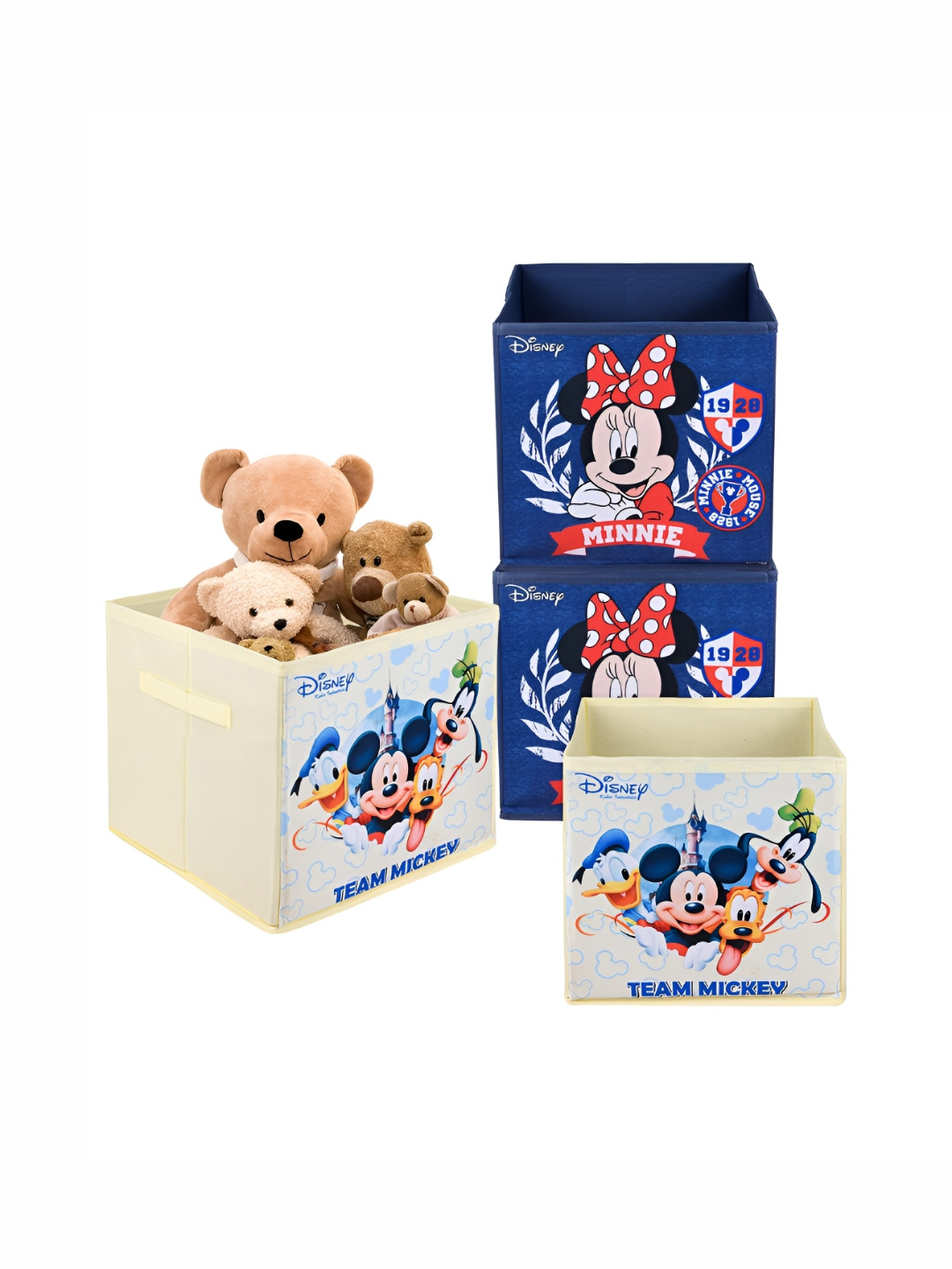 YK Cream-Coloured & Navy Blue 4 Pieces Disney Printed Multi-Utility Organisers