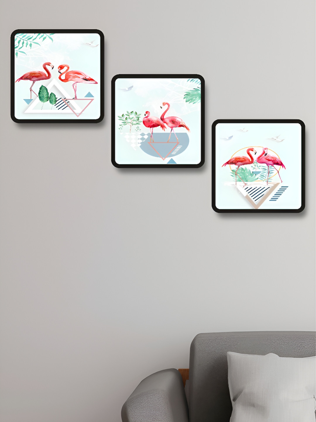 Livin'luxe Set of 3 MDF Panels Modern Pink And White Flamingo Wall Painting