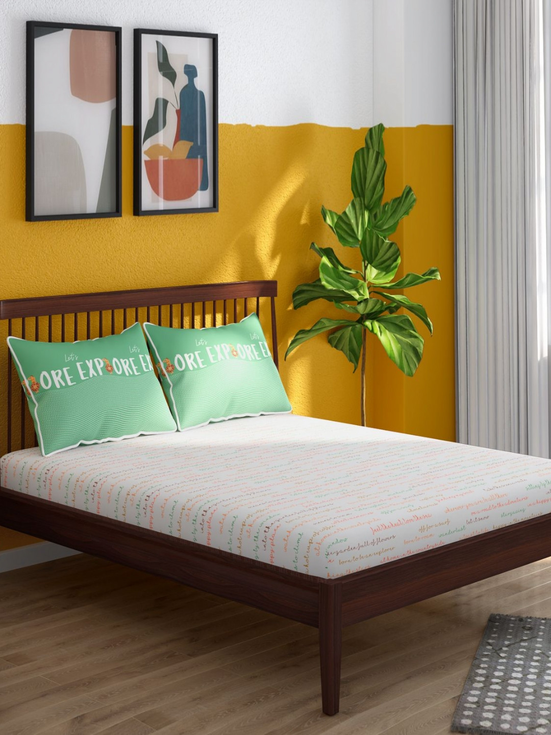 Portico Tagtrend White Typography Printed Cotton 164 TC King Bedsheet Set 2.24m x 2.74m