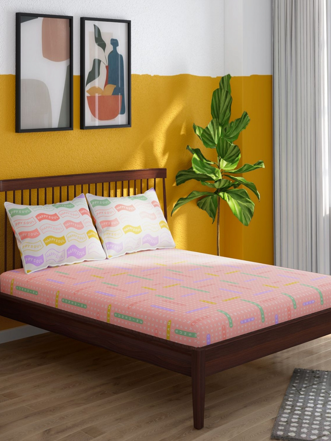 Portico Tagtrend Peach-Coloured Printed Cotton 164 TC King Bedsheet Set 2.74 m x 2.74 m