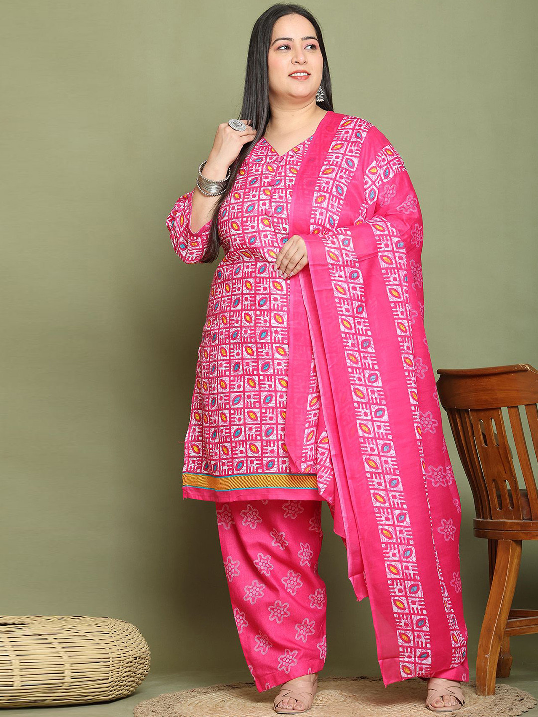 Roly Poly Women Plus Size Ethnic Motifs Printed Kurta with Salwar & Dupatta