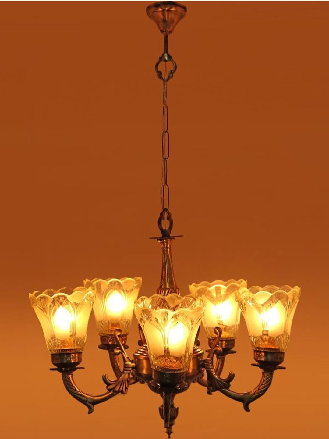 Somil Antique 5-Light Chandelier with Glass Shades, White Lighting Effect, Metal Fitting. LED Compatible. Dia: 48 X 48 X 100 Cm.