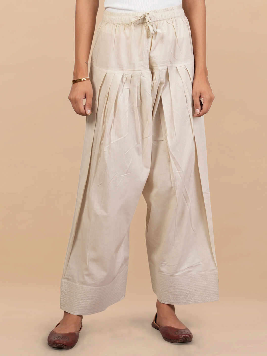 HOUSE OF KARI Women Beige Farsi Cotton Pants