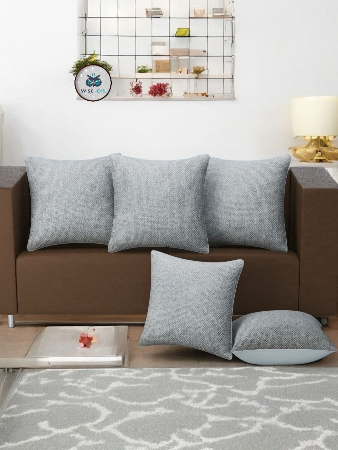 WISE HOME Grey 5 Square Cushion Covers
