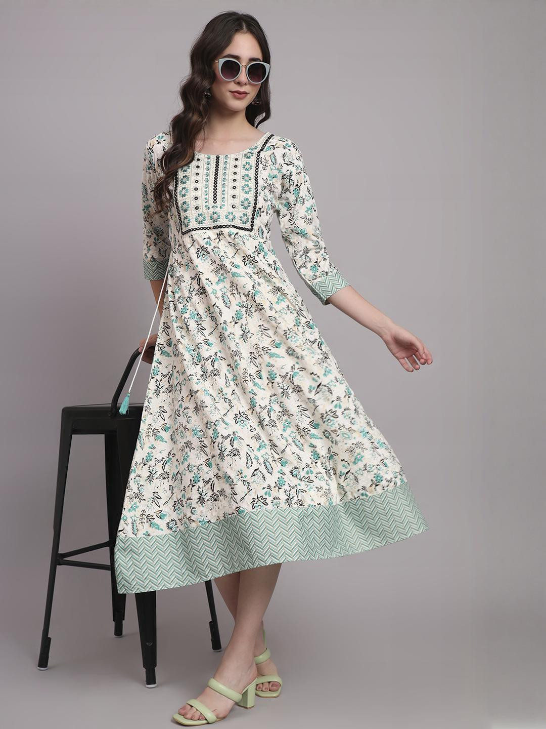 Angkor Women Green Viscose Rayon Kurtas