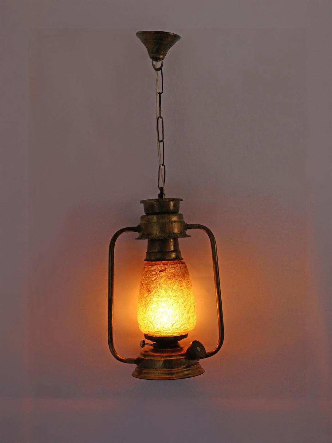 Somil Vintage Kerosene Lantern Style Hanging Lamp, LED Compatible with Multicolor Metal Fixture. B22 (Pin Type) Holder, Dimensions: 20 X 13 X 70 Cm, Pack of 4