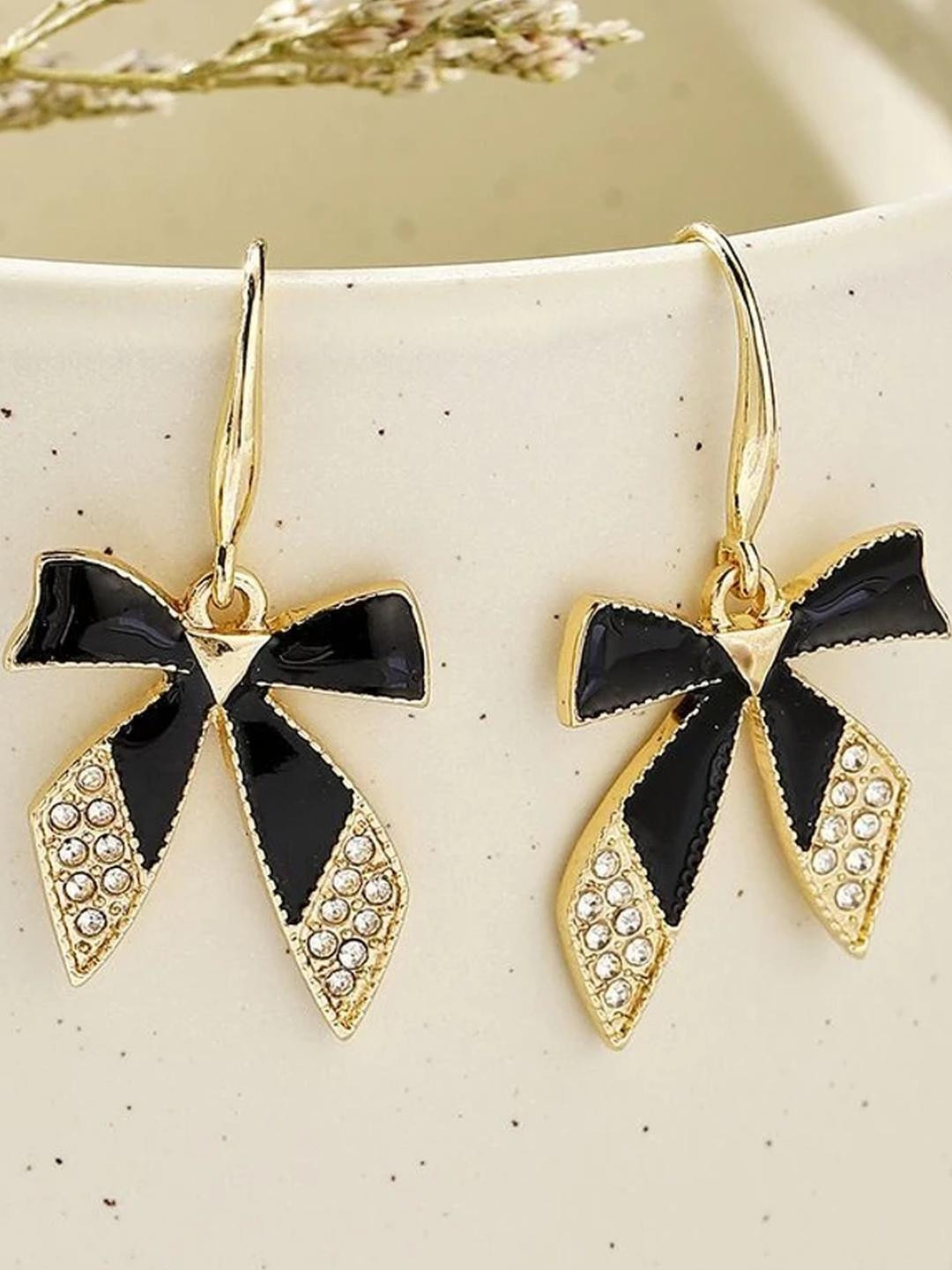 Korean Black Ribbon Bow Earrings for Women & Girls