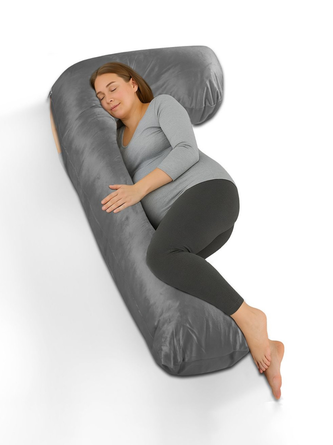 Aura Grey Memory Foam Filled Microfiber L Shape Maternity Pillow