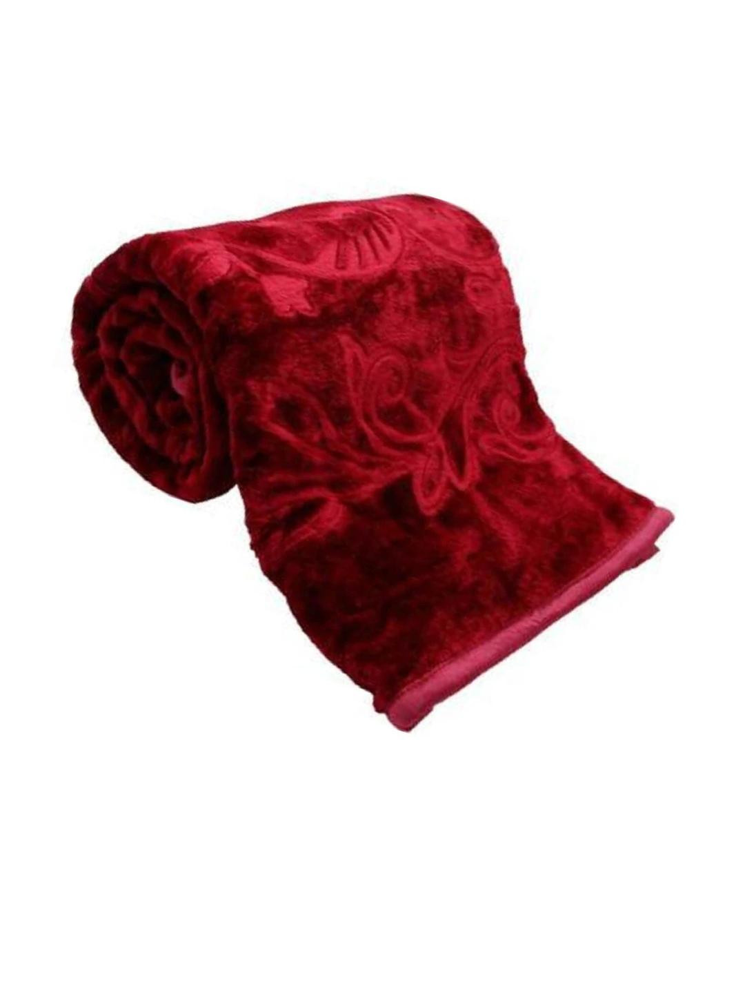 Doristyle Maroon 300 GSM SOLID MINK Double Bed Blanket