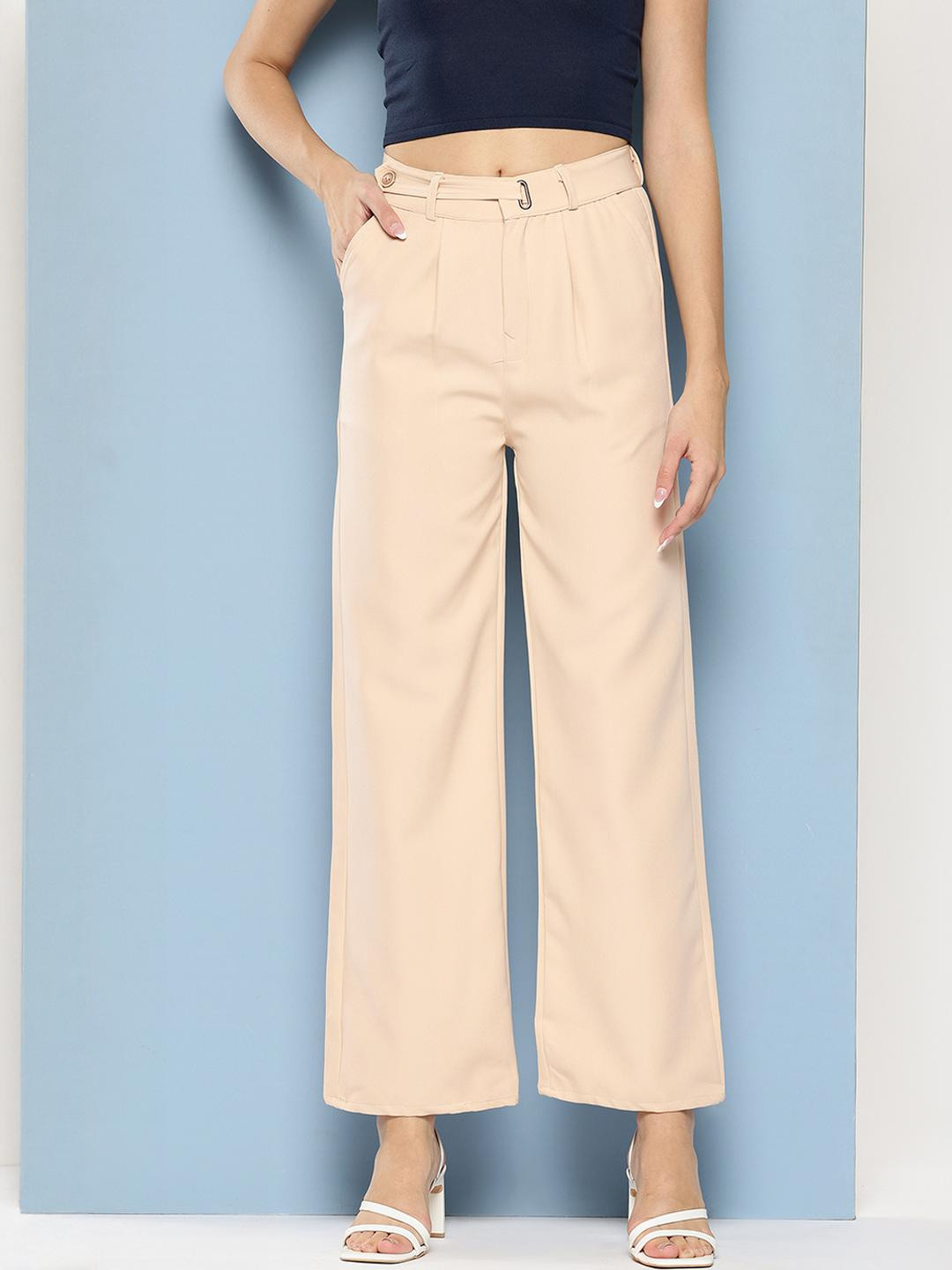Roadster Women Beige Solid Crepe Trousers