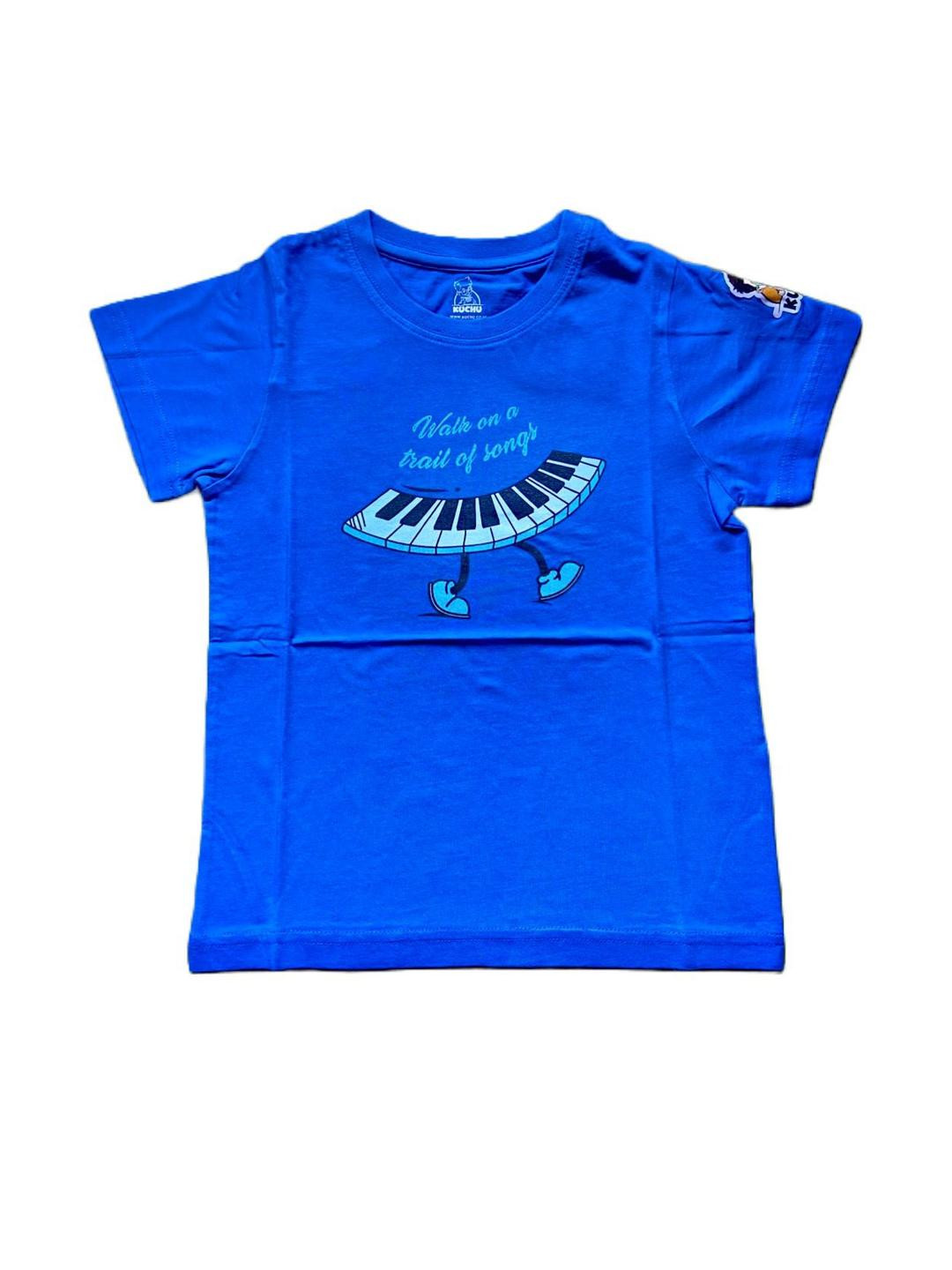 KUCHU Kids Blue Cotton Printed T-shirt