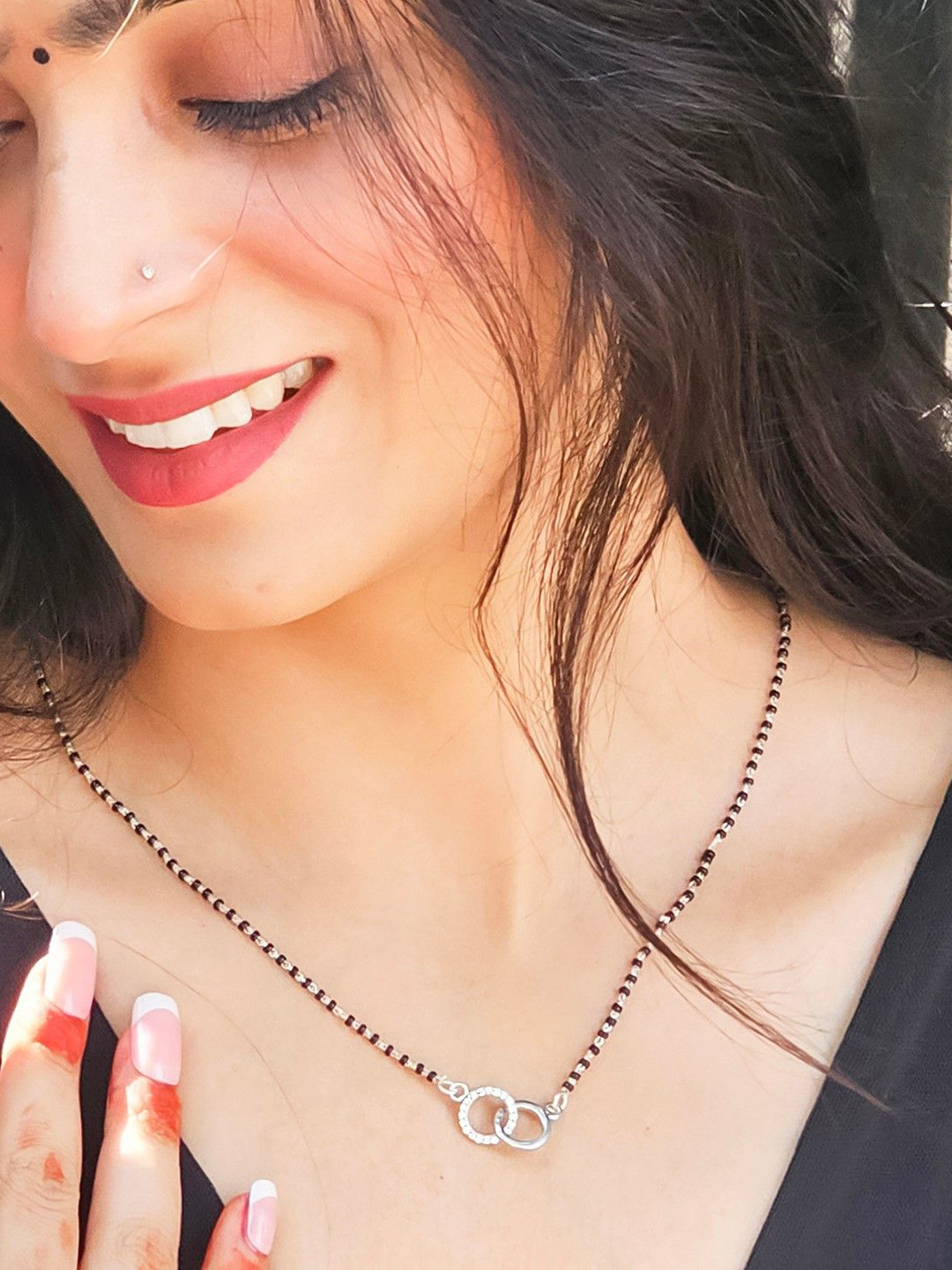 925 Silver Rhodium-Plated Double Ring Mangalsutra