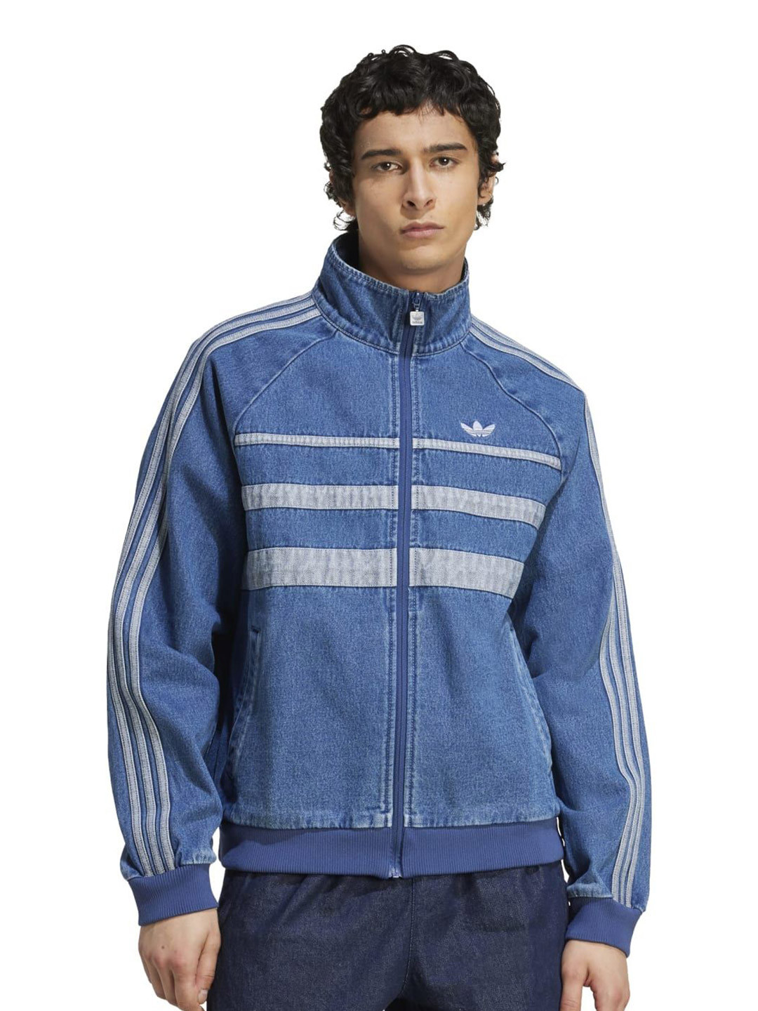 ADIDAS Originals FIRST TT Men Striped Mock Collar Cotton Front-Open Sweatshirt