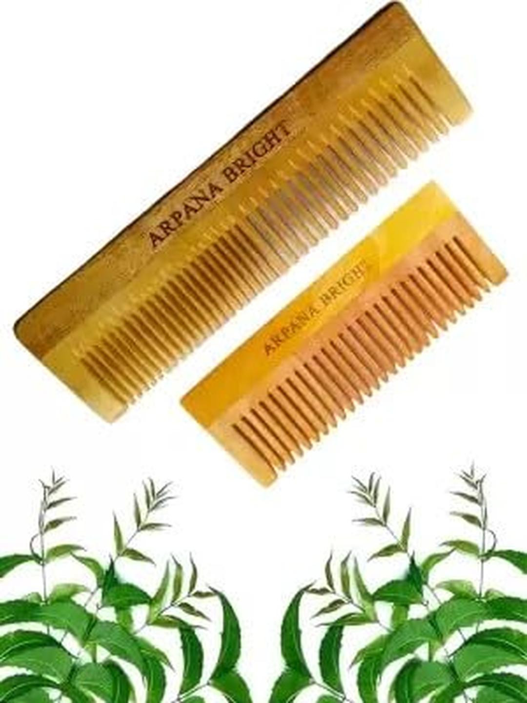 Neem Wooden Dual Lily & Shampoo Comb Pack of 2 Growth, Hairfall, Dandruff, Frizz Control