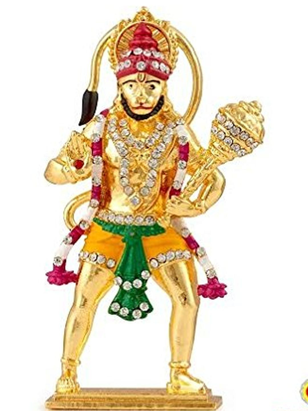 Kulin Metal Gold-Plated Lord Hanuman Idol with Stone Work & Religious Figurine Showpiece
