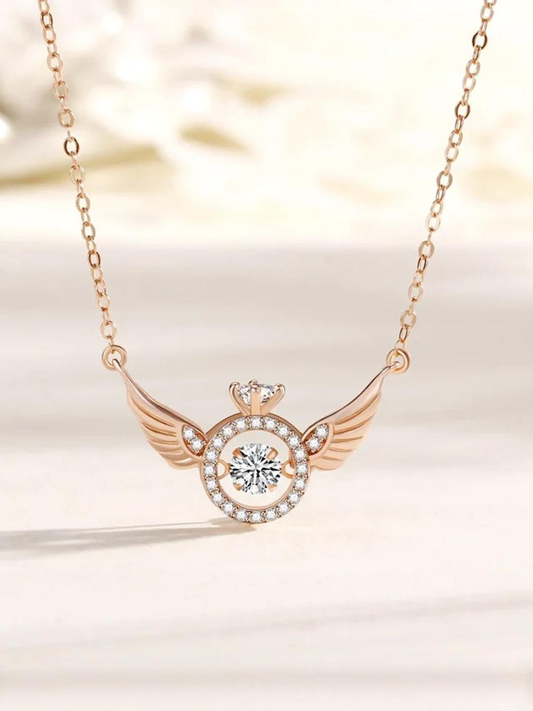 DressBerry Trendy Angel Wings Moving Crystal Rose-gold Chain