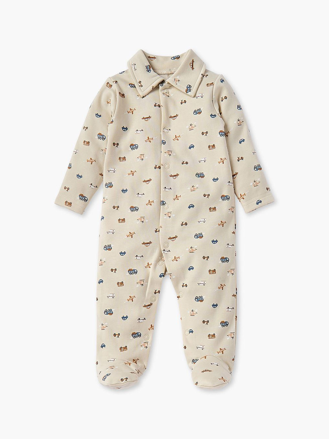 Juniors by Babyshop Boys All-Over Vehicle Print Closed Feet Sleepsuit with Long Sleeves