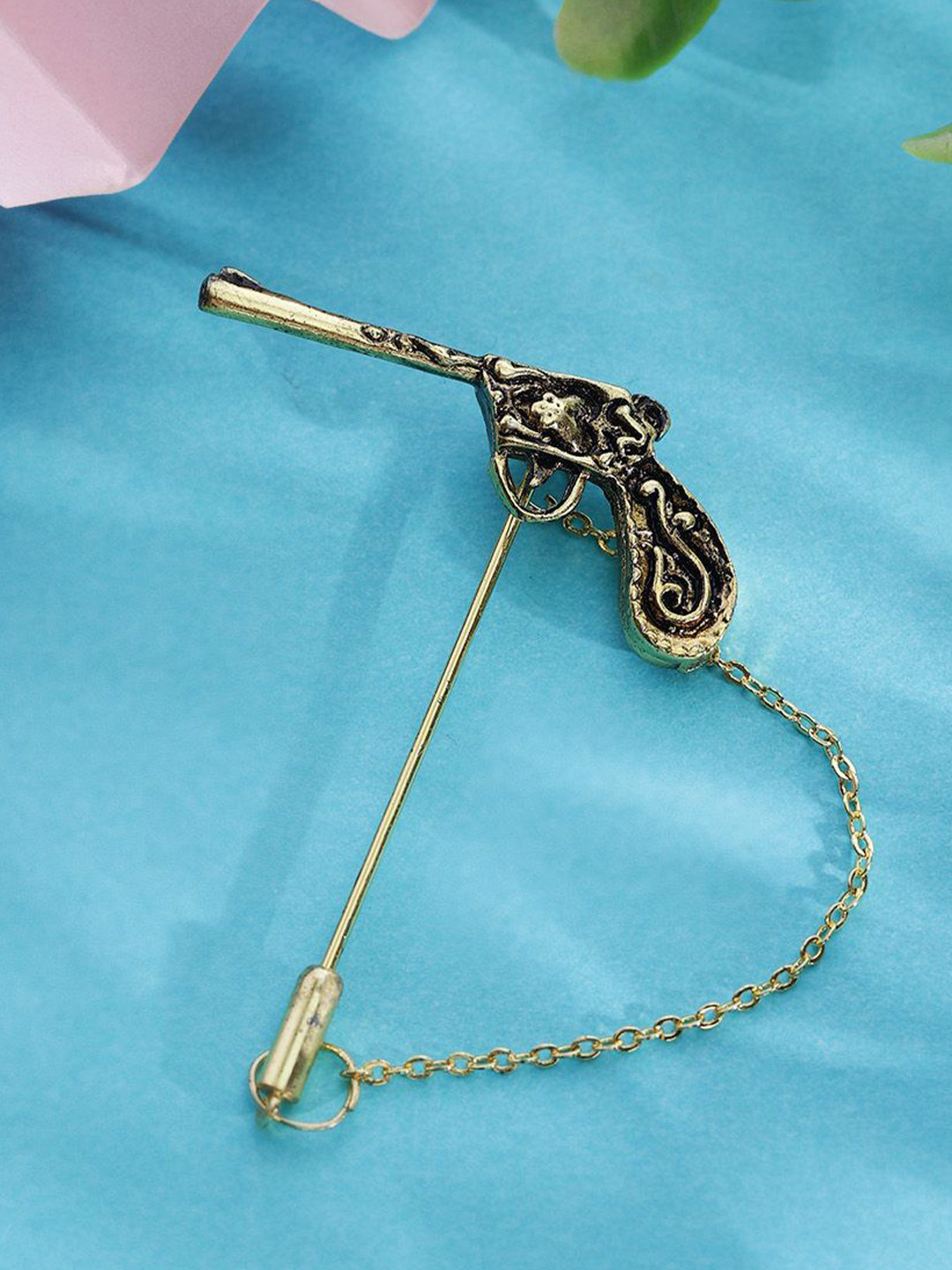 ELLIS Men Vintage Gun Shape Minimal Lapel Pin Brooch