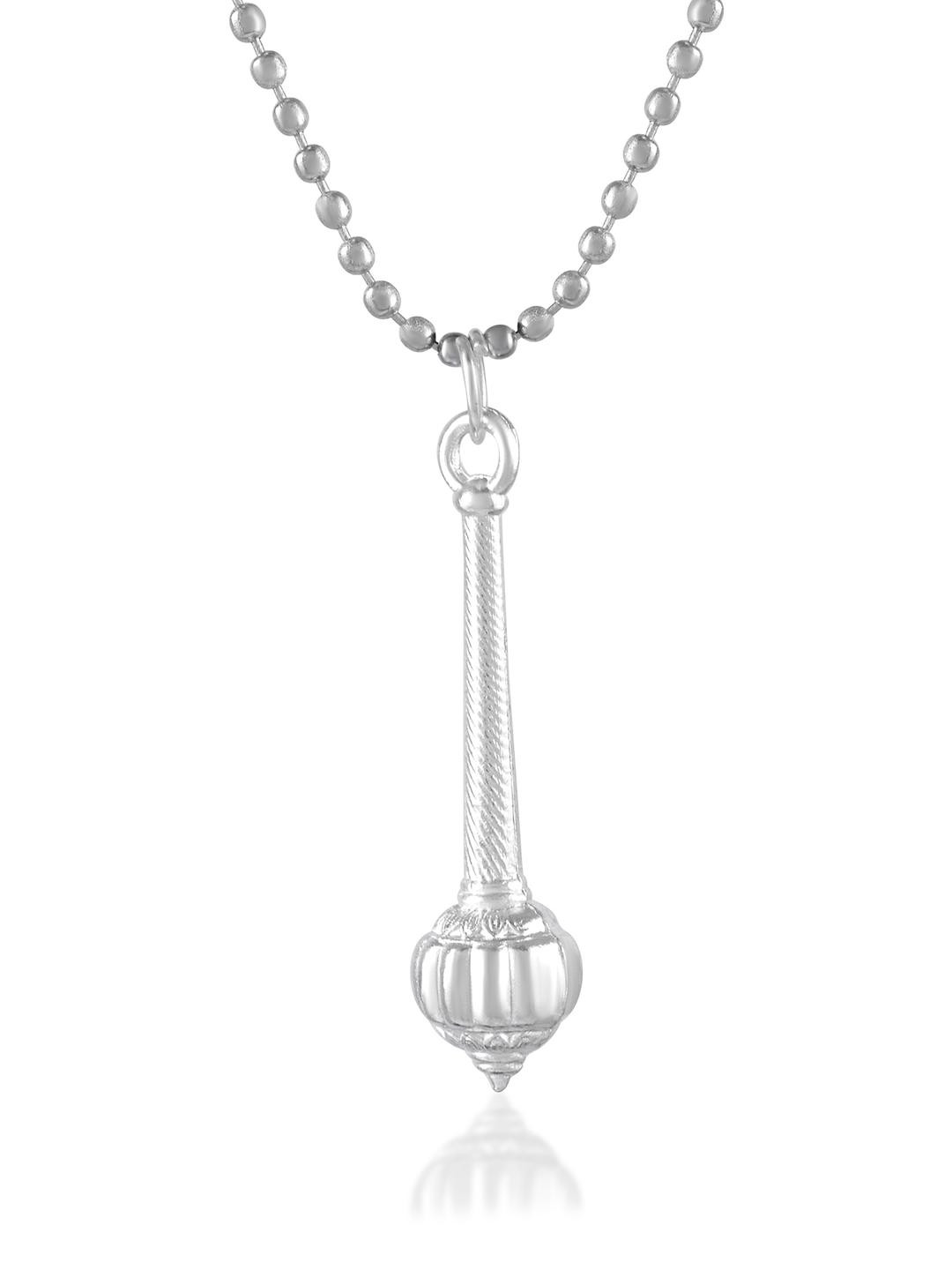 Morir Silver Plated Lord Hanuman Gada Pendant with Chain