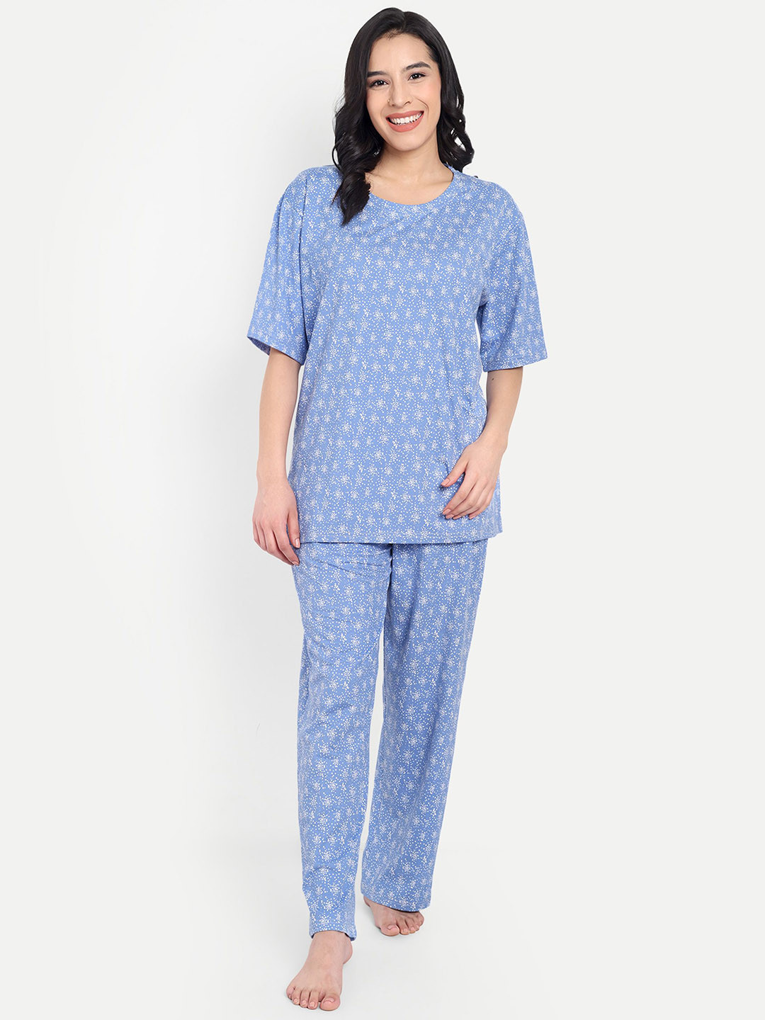 HAUTEMODA Printed Round Neck Night Suits