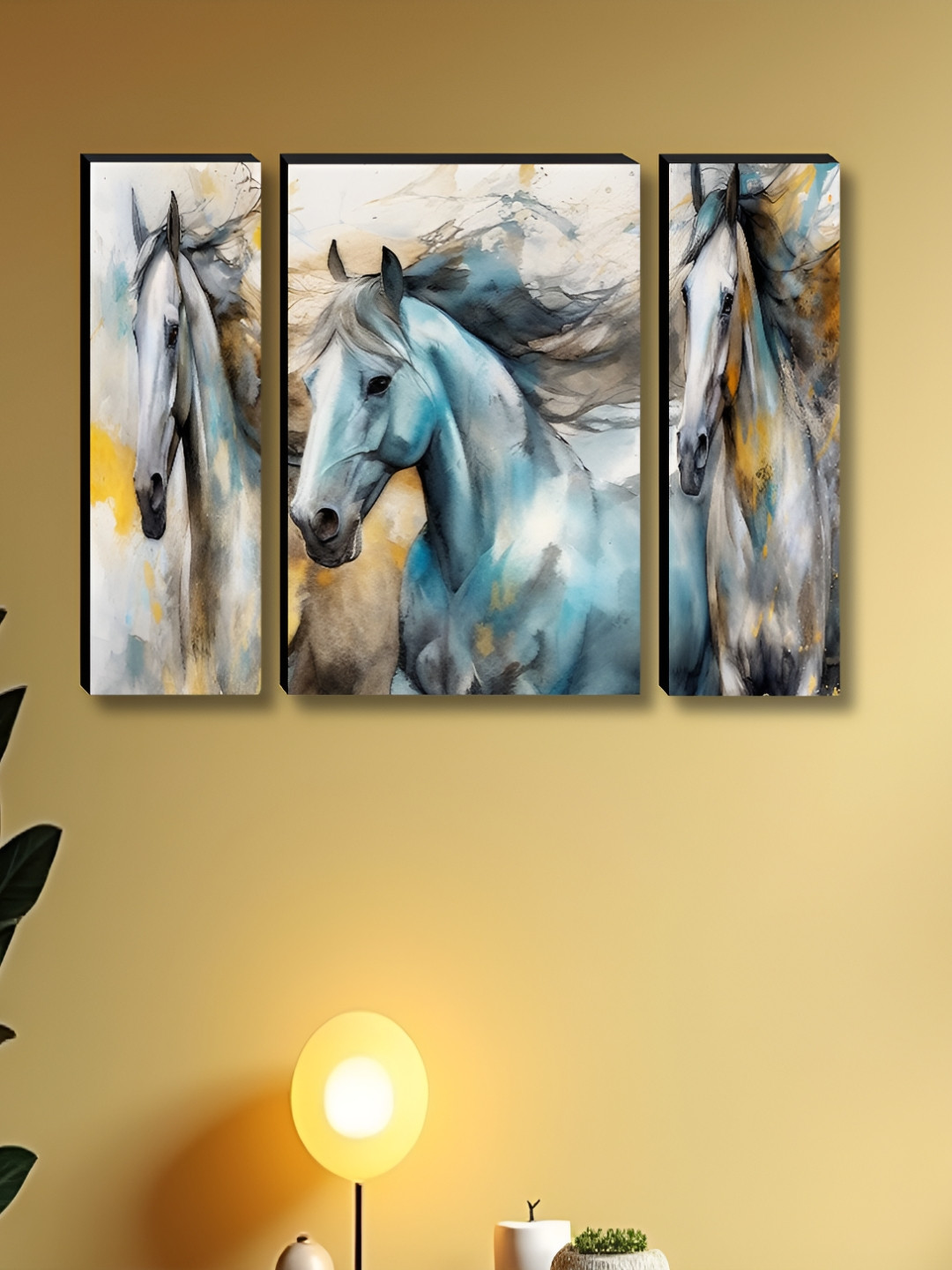 Livin'luxe Set of 3 Running Horses Artistic Animal Wall Paintings