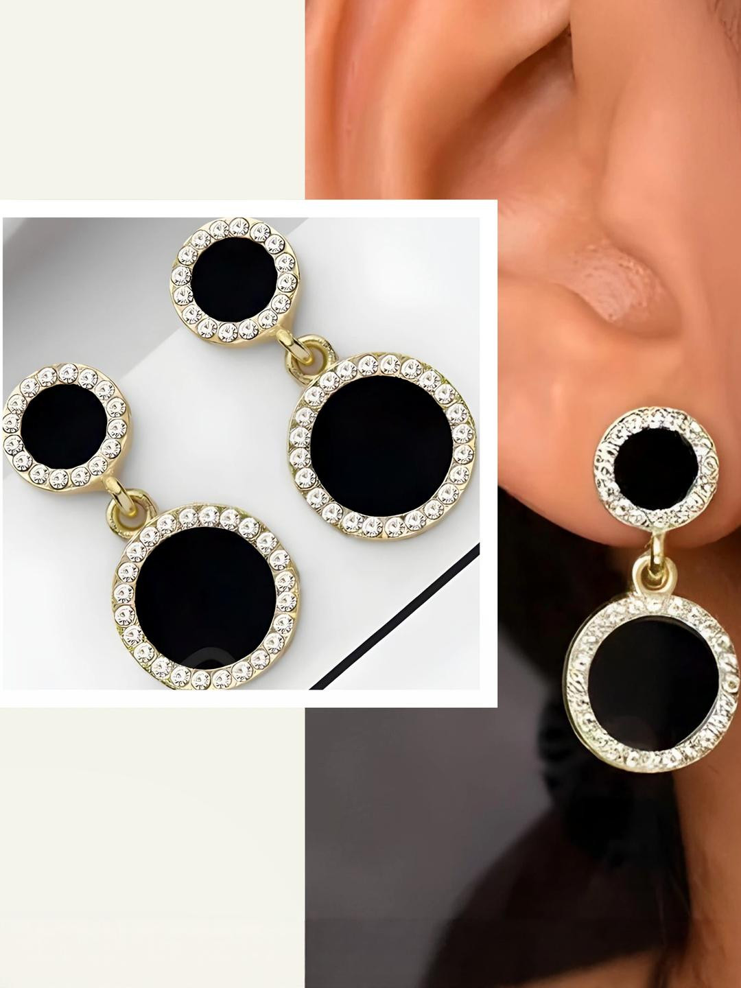RAPPERSSHOP Korean Style Rhinestone Black Drop Earrings