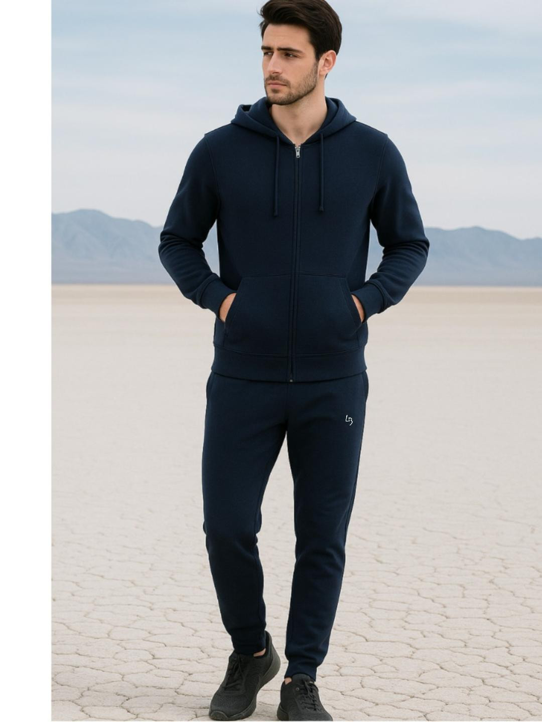 Mens Solid Two Thread Cotton Fleece Winter Track Pant