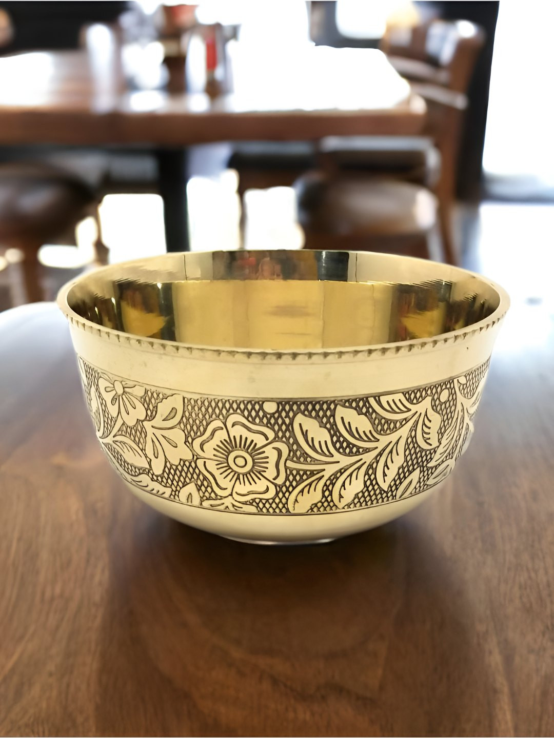 Nyra Kitchenware Gold-Toned Embedded Floral Design Brass Dishwasher Safe Dip Bowl-200ml