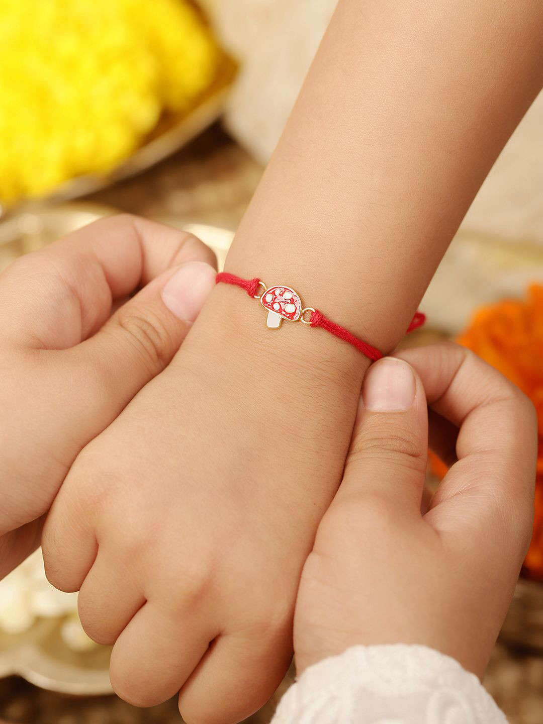 BONKIDS Kids 925 Silver Mushroom Thread Rakhi