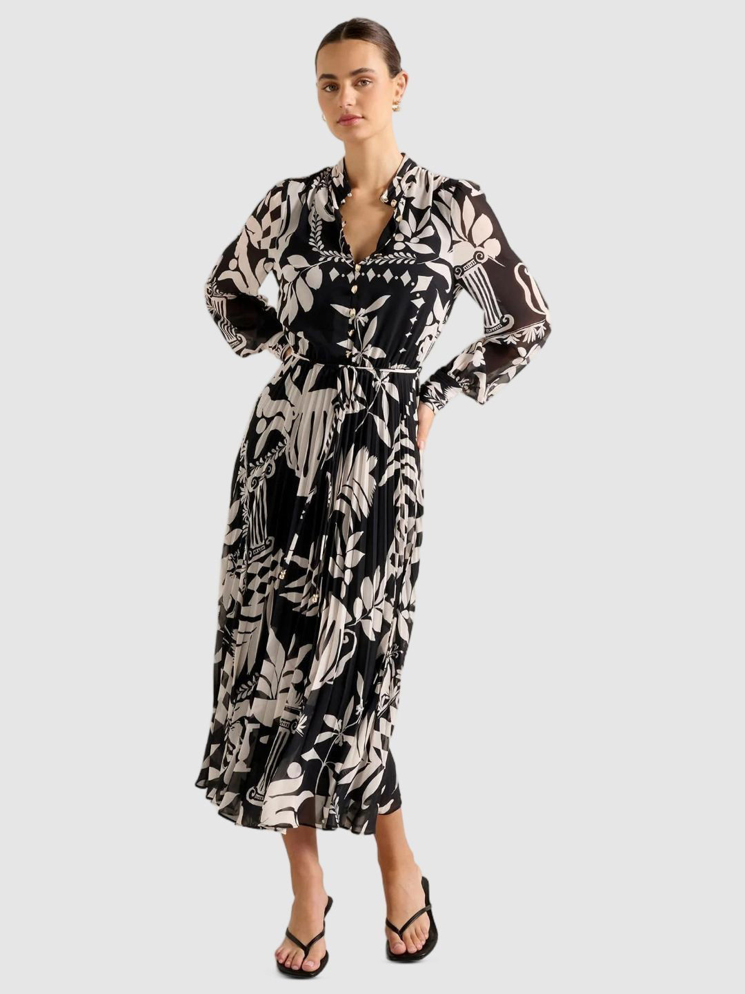 Forever New Printed Bishop Sleeve A-Line Midi Dress