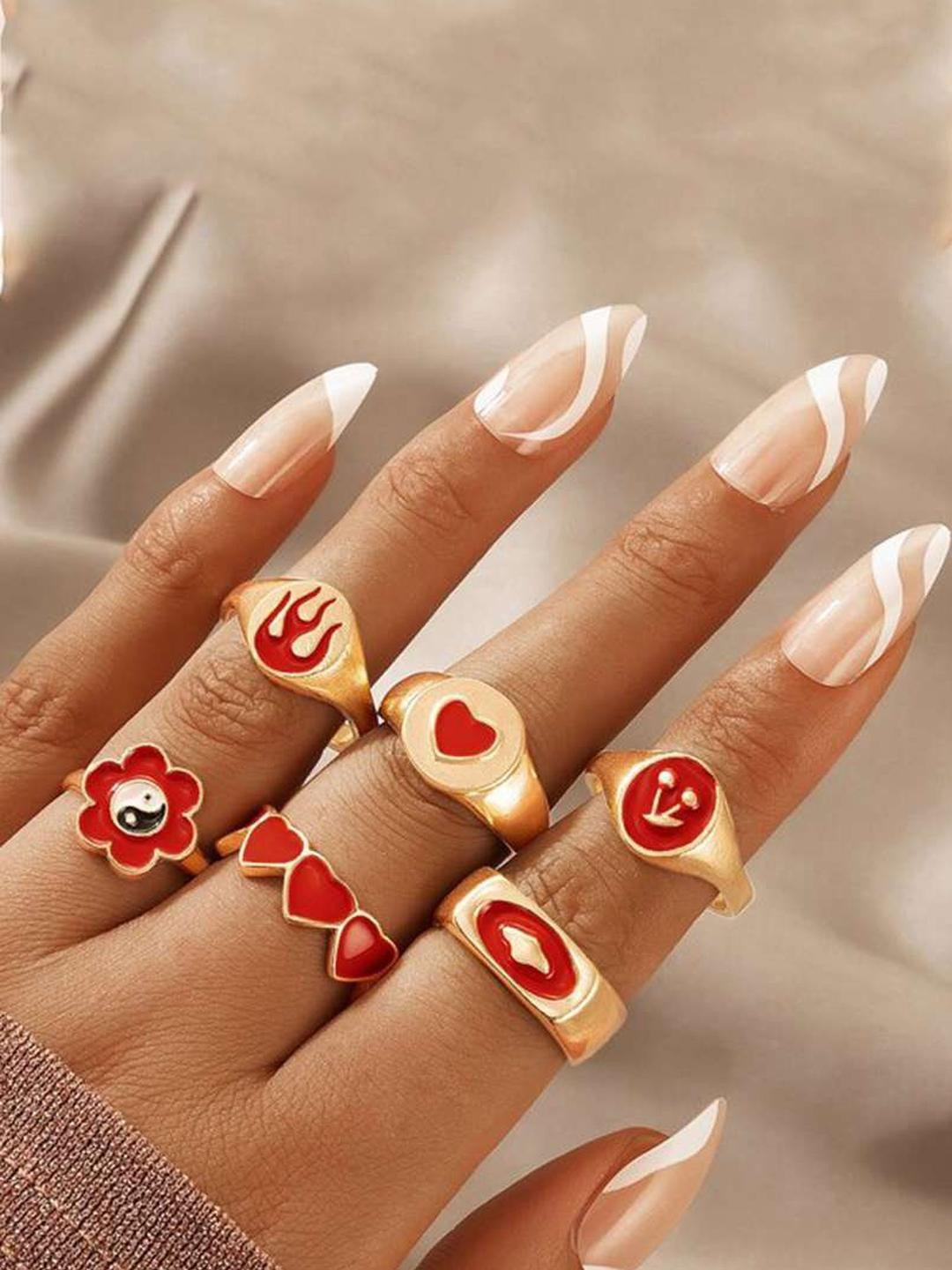 DressBerry Beautiful Red Color Dripping Oil Love Star, Heart Butterfly 6 Pcs Ring Set