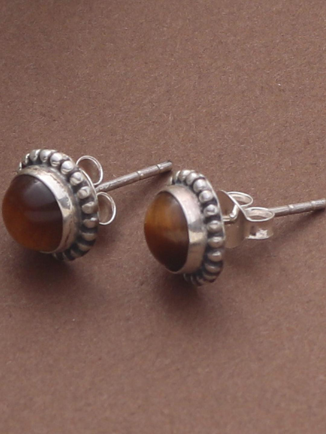 FUSIONARI Women 25 Sterling Silver Tiger Eye Earrings