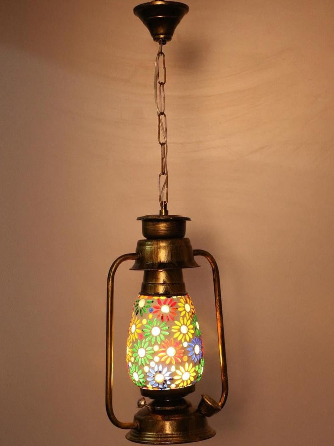 Somil Vintage Kerosene Lantern Style Hanging Lamp, LED Compatible with Multicolor Metal Fixture. B22 (Pin Type) Holder, Dimensions: 20 X 13 X 70 Cm, Pack of 4