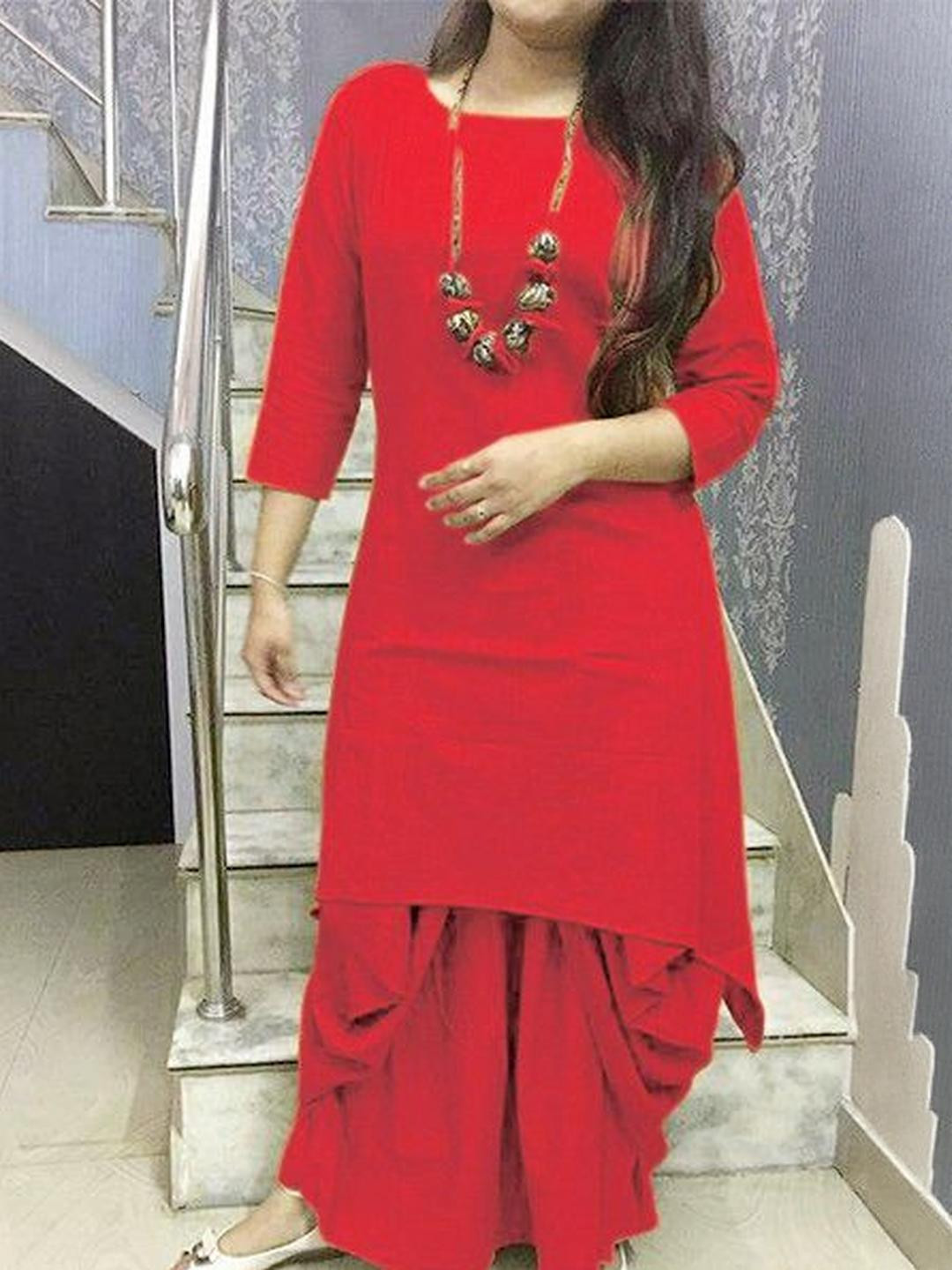 RA Creation Women Dyed Viscose Rayon Kurta & Dhoti Pants