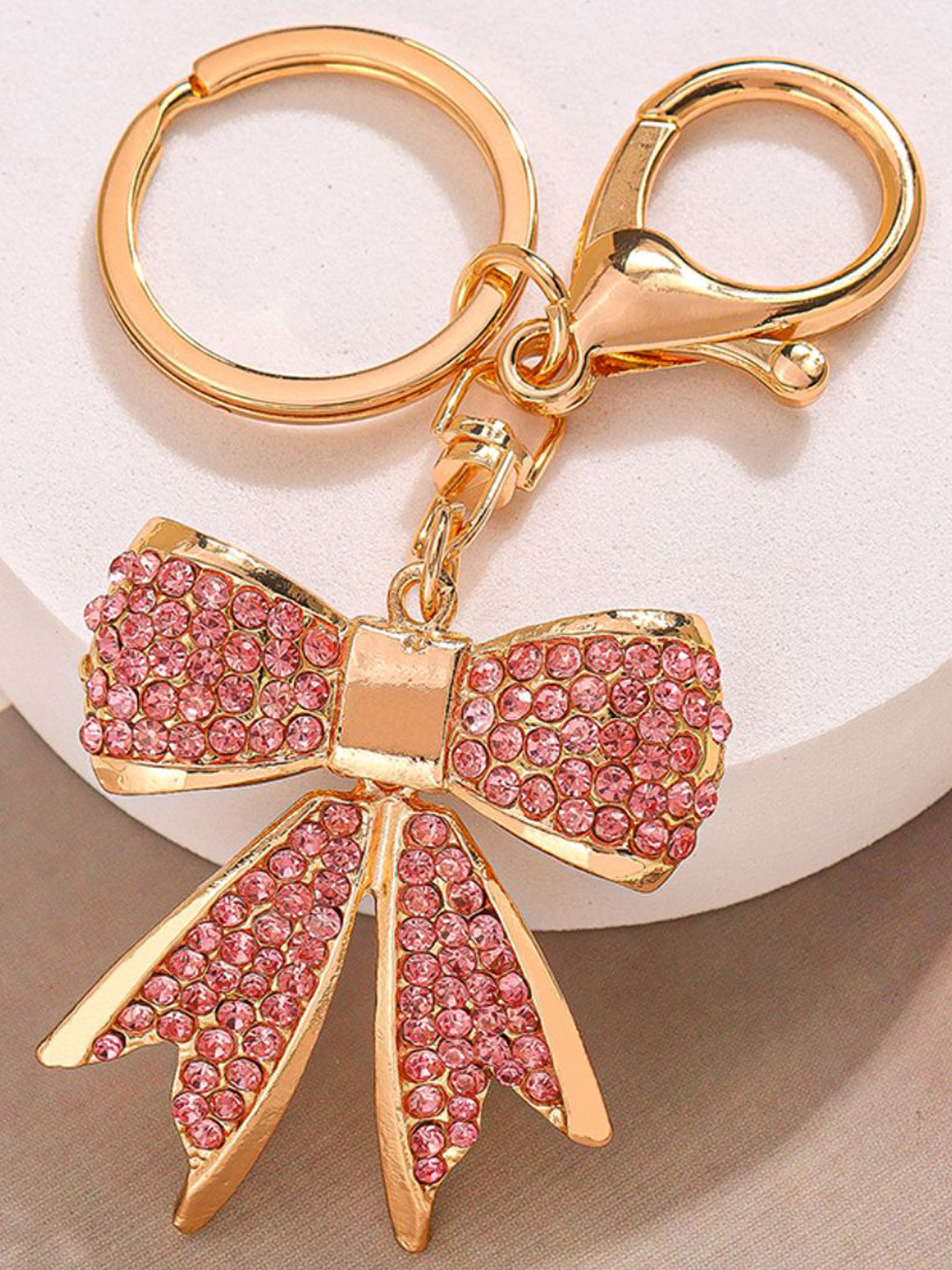 SALTY Pink Crystal Studded Bow Bag Charm For Women