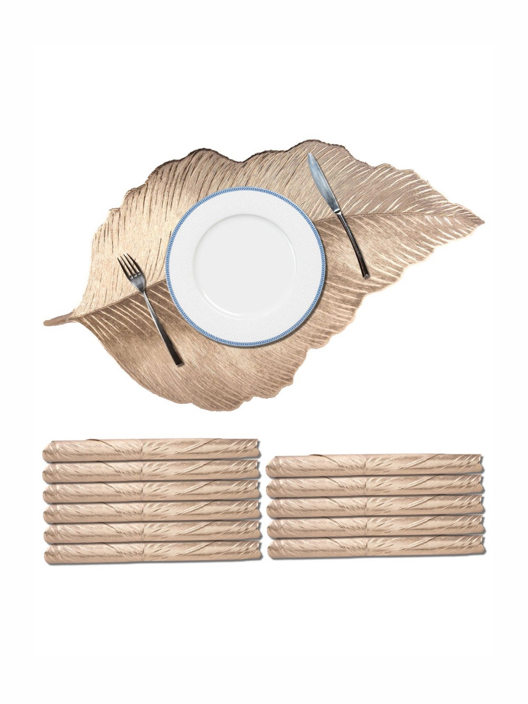 Aura 12-Pcs Textured Heat-Resistant Emboss Leaf Table Placemats