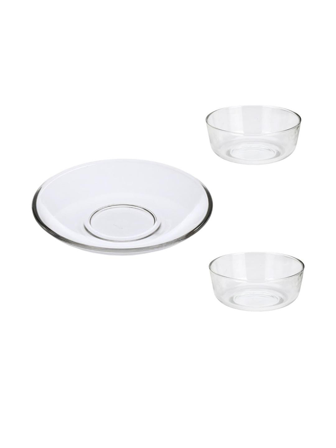 SOMIL Transparent Glass Dishwasher Safe Set Of 3 Dinner Set