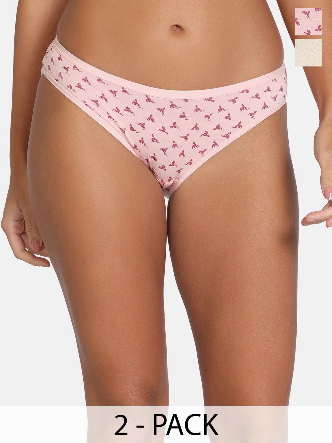 Zivame Pack Of 2 Printed Low-Rise Hipster Briefs ZI28D9-GreySnd EngRose