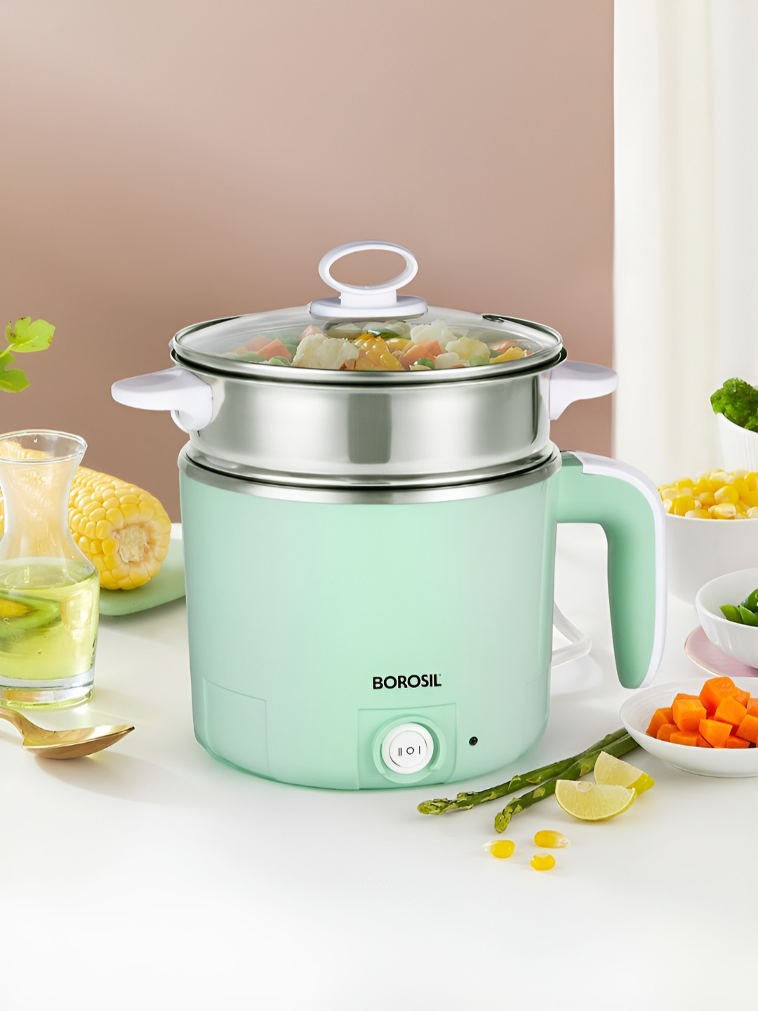 BOROSIL Sea Green Stainless Steel Multi-Purpose Electric Kettle 1.2 L