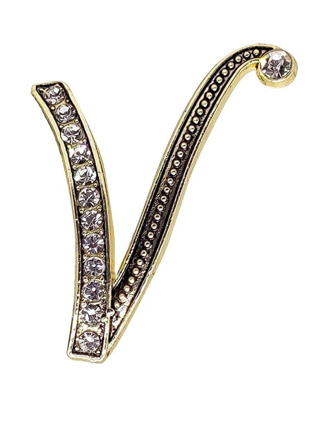 FURE Antique Golden Alphabet V Initial Brooch